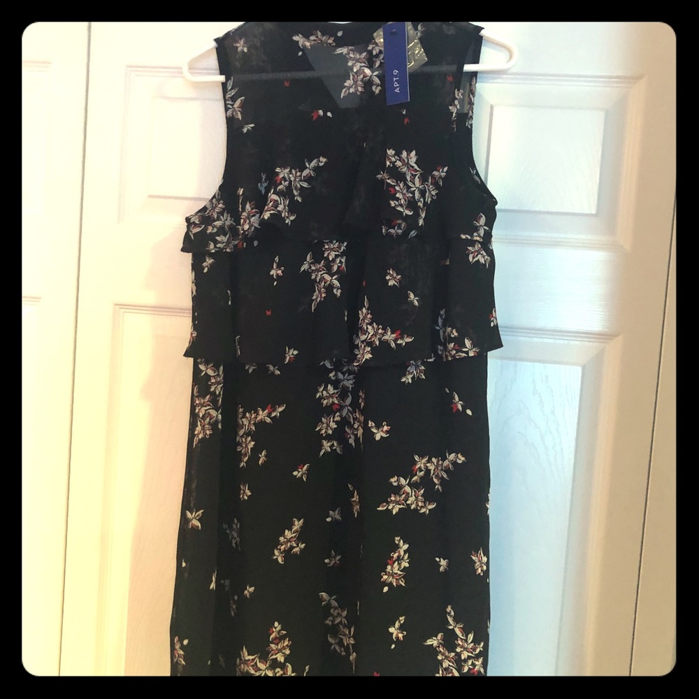 NWT dress - light fit, black w/floral & ruffles